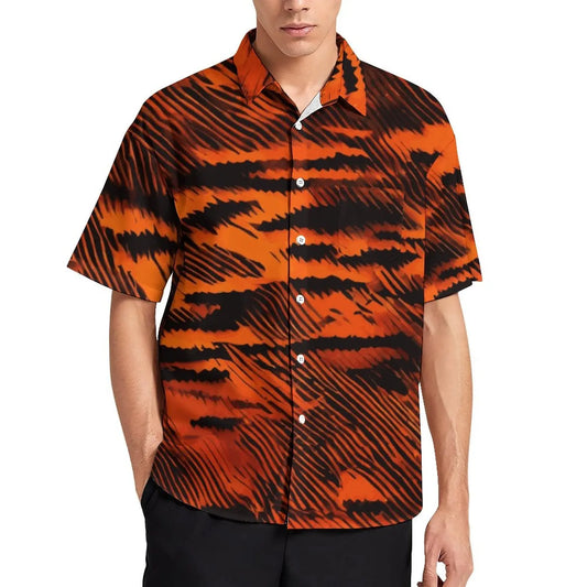 Payolie Orangish Red Camo Short Sleeve Button Down Shirt with Pocket - Payolie